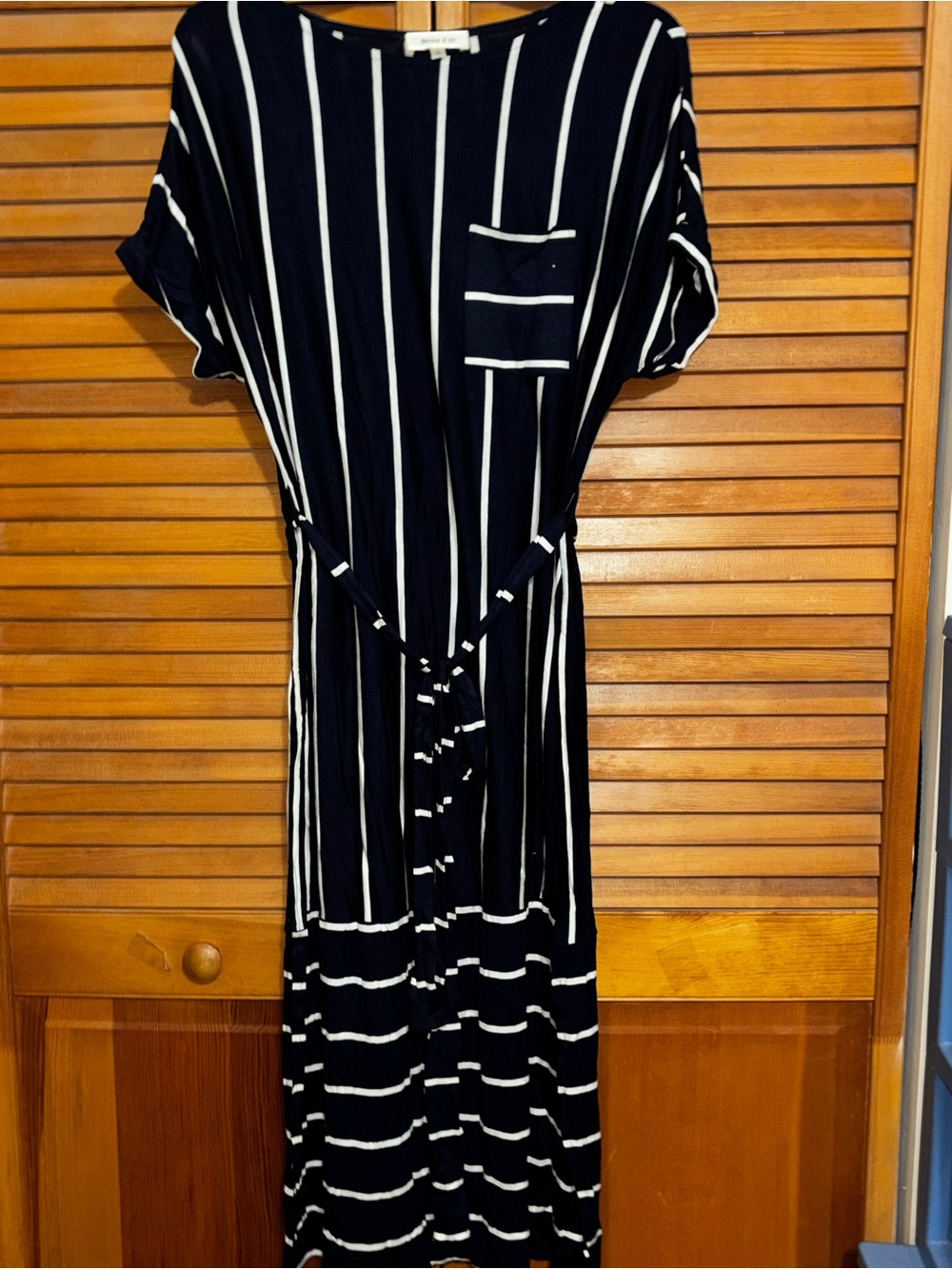 Striped Navy and White Belted Midi Dress